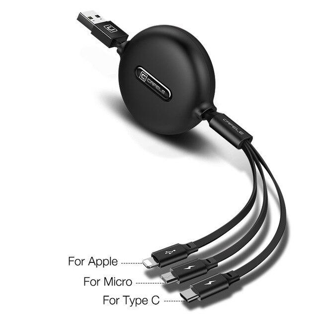 Oprolbare 3-in-1 oplaadkabel - ClickToBuy.nl
